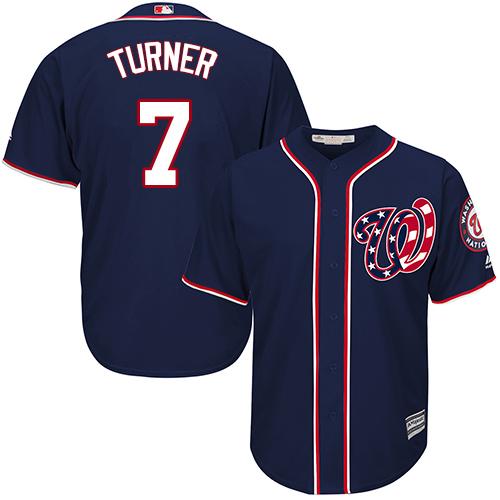 Nationals #7 Trea Turner Navy Blue Cool Base Stitched Youth MLB Jersey - Click Image to Close